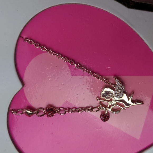 Betsey Johnson Valentines Cupid Heart Rose GoldTone Cubic Zirconia Necklace - Picture 2 of 5